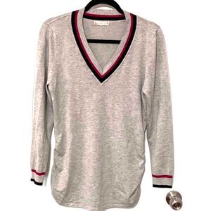 Women V Neck Long Sleeve Pullover Striped Sweater size Large